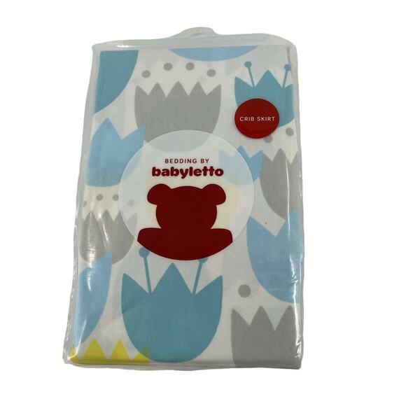bedding by babyletto crib skirt Tulip Garden Blue Yellow Grey New In Package - Picture 1 of 4